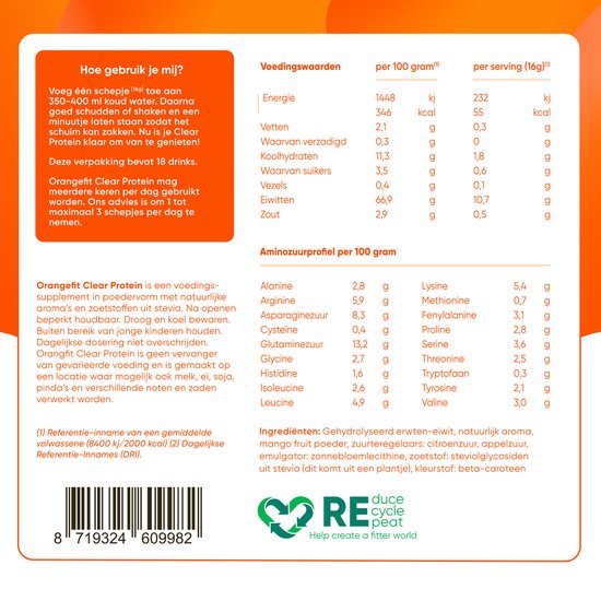 Orangefit Clear Protein - Vegan Proteïne Limonade - 240g (15 drinks) - Tropical - Plantaardig Eiwitlimonade — afbeelding 4
