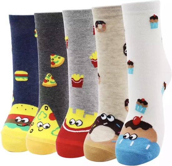 Set sokken - sokkenset van 5 paar - Unisex Sokken - Herensokken - Damessokken - Eten - Pizza - Hamburger - Friet - Donut - Cupcake - Multipack - Maat 35-40