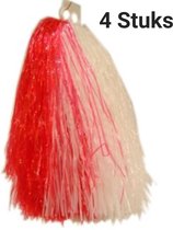 4 x Stuks cheerball/pompom Rood/ Wit met ringgreep 23 cm voor kinderen / Volwassenen - Cheerleader verkleed accessoires, Carnaval