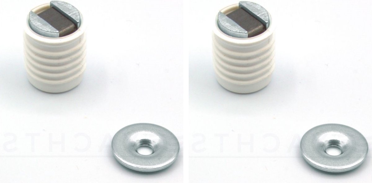 Magneetsnapper Rond - Wit - Kunstof - 4kg trekkracht - 12x12mm - Magneetslot - Inclusief tegenplaat - 2 stuks