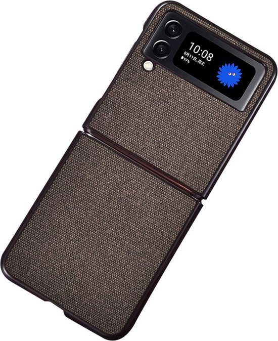 Lunso - Geschikt voor Samsung Galaxy Z Flip4 - Canvas cover hoes - Bruin