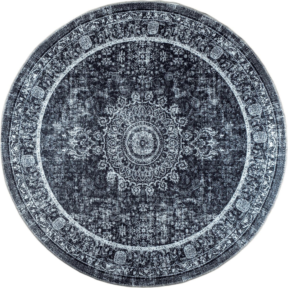 Rond Vintage Vloerkleed "Hawk" - 160 cm Grijs/Antraciet.