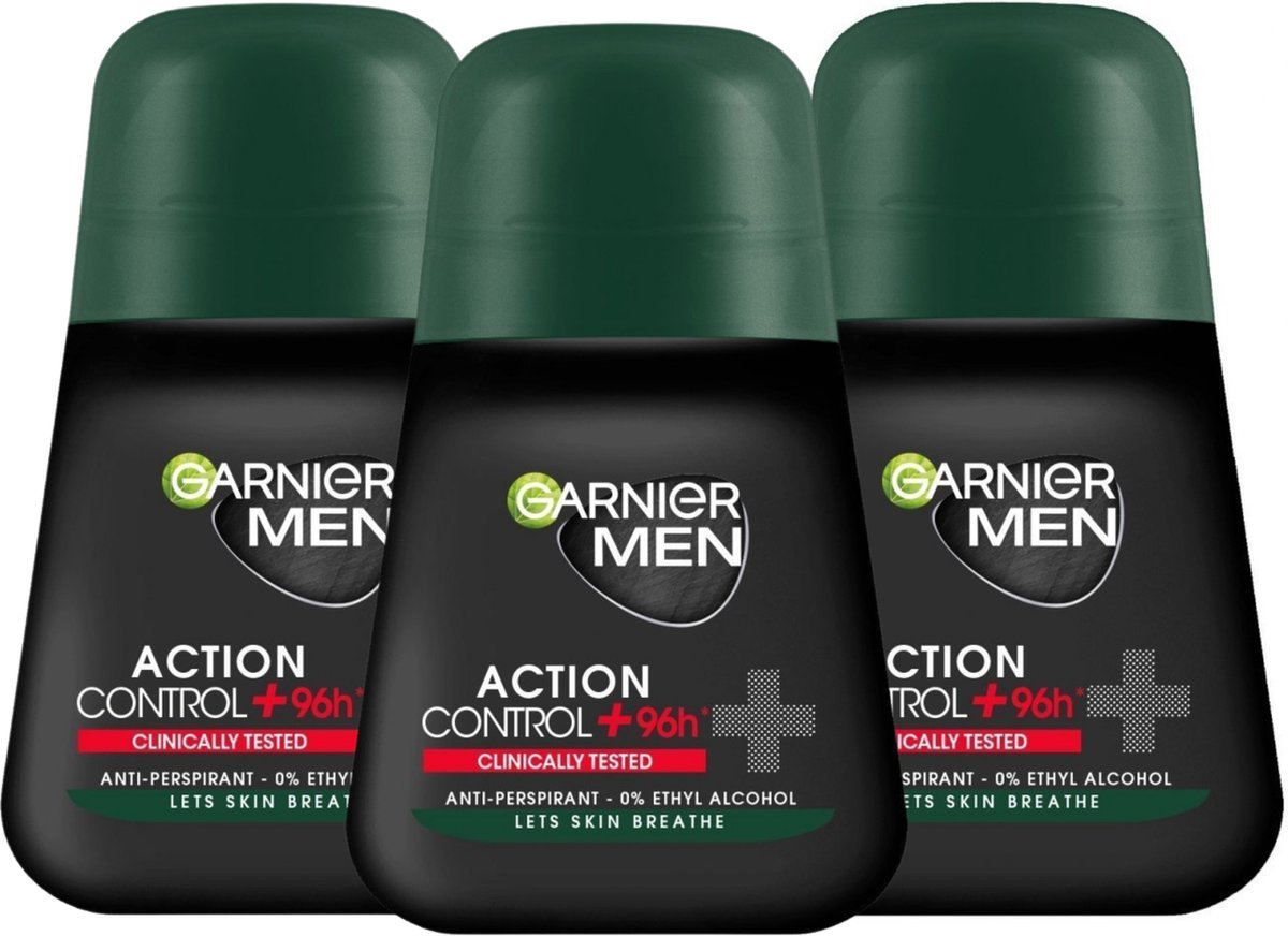 Goedkoopste Garnier Men Deodorant Roll On Action Control 96h - Anti-Perspirant Deodorant Roller - 3 X 50ml - Deodorant Man