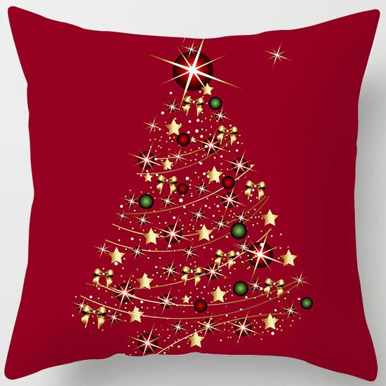 Without Lemon - Kerst Kussenhoes - Rood met gouden Kerstboom - Kerst kussen - Kerstdagen - Feestdagen - Kerst - Decoratie - Woondecoratie - Kussenslopen - December - Cadeau