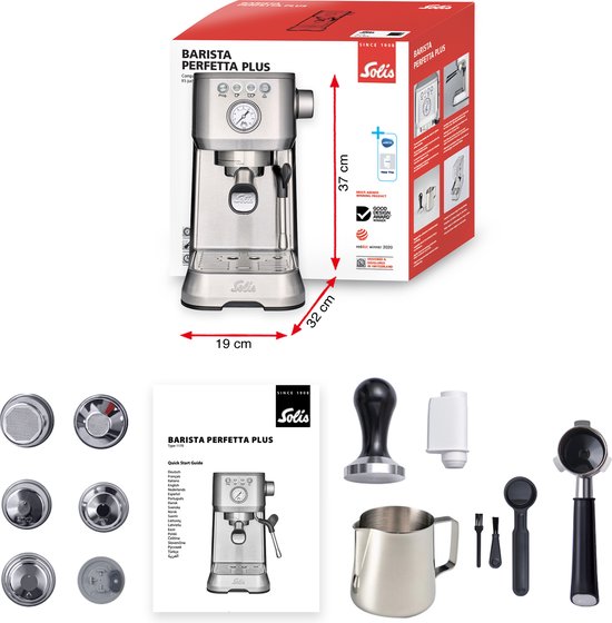 Solis Barista Perfetta Plus 1170 V2 Pistonmachine - Heerlijke Koffie Binnen 1 Minuut - Compacte en Hoogwaardige Espressomachine - Melkschuimsysteem - Zilver