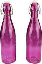 Trendy decoratie fles MARISOL - Rond - Roze - Glas - 6x27cm - Set van 2 -  Transparant - Huisdecoratie - Woonkamer