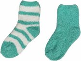 Warme comfy sokken EEF - Groen / Wit - Kinder huissokken - Maat 23 / 30 - Set van 2