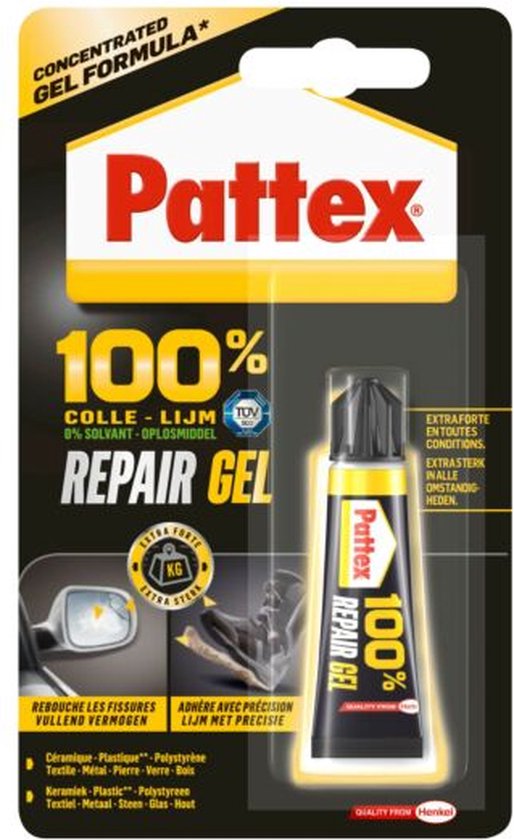 Pattex 100% Repair Gel, extra sterke lijm in gelformule, met precisie aanbrengen.