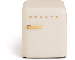 CREATE - Koelkast in retrostijl - Gebroken wit - Handvat Hout - FRIDGE RETRO 48L