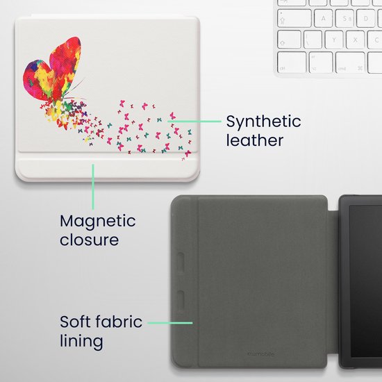 kwmobile e-reader hoesje geschikt voor Kobo Libra 2 hoes - E reader flip case met magnetische sluiting - Ereader cover - Zwerm Vlinders design in meerkleurig / roze / wit van kwmobile — afbeelding 3