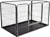 Topmast Puppyren Square - 93 x 63 x 63 cm - Antraciet Gecoat - Met PVC Bodemplaat - Opvouwbaar - Hondenren voor Binnen