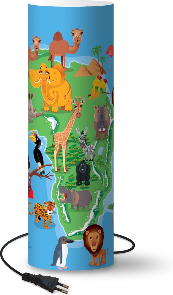 Lamp - Nachtlampje - Tafellamp slaapkamer - een kaart van Afrika met de Big Five - 60 cm hoog - Ø19.1 cm - Inclusief LED lamp