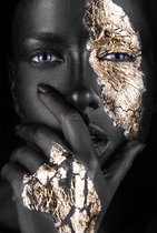 Woman Black Gold With Fingers - Foto op plexiglas 60 x 90 cm incl. gratis ophangsysteem - Wanddecoratie