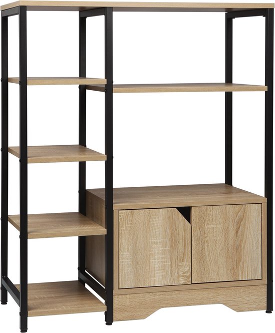 Tribesigns Hoekboekenplank met 5 planken, 67 inch hoge industriële hoekplankstandaard Etagere boekenkast, grote boekenplank met metalen frame voor woonkamer thuiskantoor, rustiek bruin