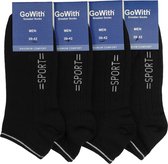 GoWith - katoen sokken - sportsokken - 4 paar - enkelsokken - sneaker sokken - heren sokken - kleur zwart - maat 39-42