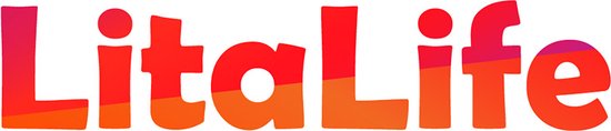 Logo 'LitaLife' in rode en oranje letters met gradiënt effect op witte achtergrond.