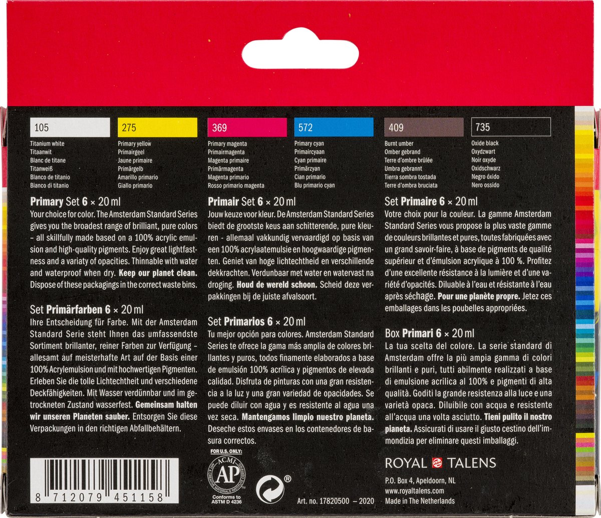 Amsterdam Standard Series acrylverf primaire set | 6 × 20 ml — afbeelding 2