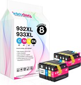 Inktdag inktcartridges voor HP 932XL /933XL,HP 932/933 inktcartridge multipack van 8 kleuren (2*BK, C, M en Y) voor HP OfficeJet 6100, 6600, 6700, 7110, 7610, 7612, 8620