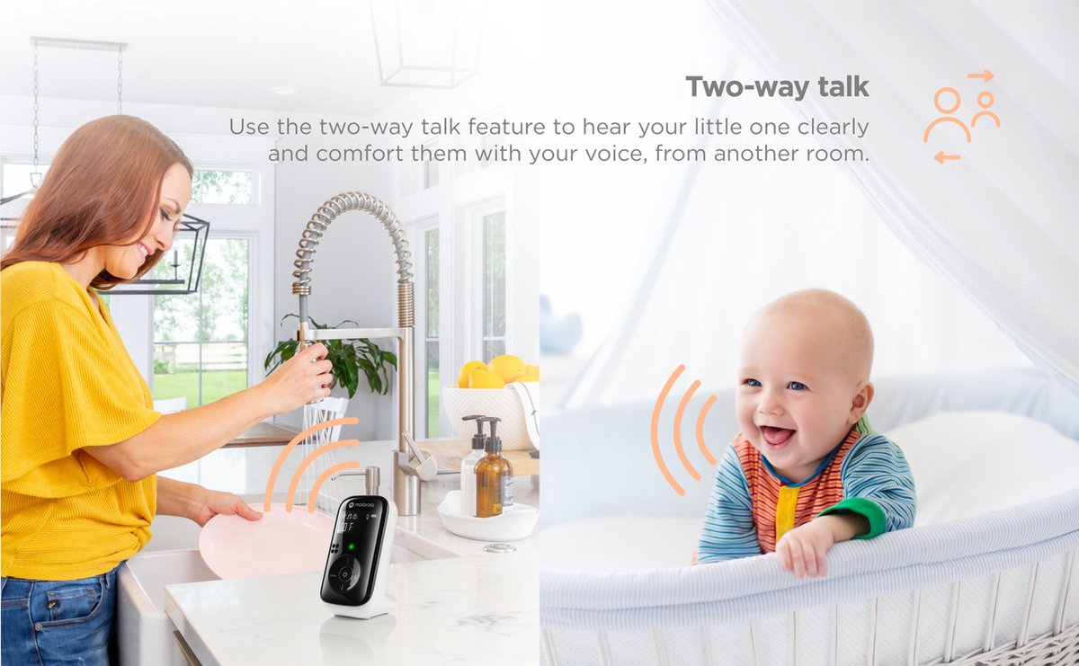 Afbeelding 3 van Motorola Baby Monitor PIP11 - 300m Bereik - Tweewegcommunicatie - Incl. Nachtlampje en Slaapliedjes - Wit