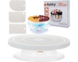 Kookpro Ruhhy - Taartplateau Draaibaar Ø 28 cm - Met 3 Taart Schrapers - Draaiplateau taart – Draaibaar Taartplateau set – Draaitafel – Taart schraper set