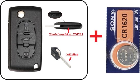 Etui clé voiture 3 boutons coque CEO523-VA2 avec batterie Sony adapté pour  Peugeot