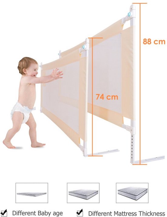 Kohentact Veiligheidshek, opvouwbaar bedhek, veiligheidshek voor kinderbed met handgrepen, met duurzame bekleding, antislip en wasbaar, 2 stuks