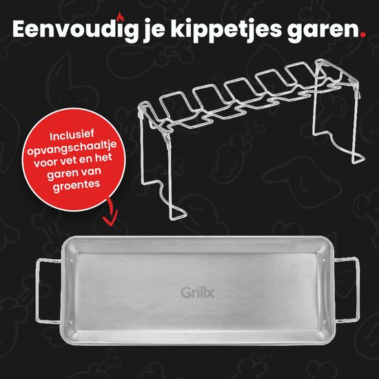 GrillX Kippenvleugelhouder - Kiphouder voor BBQ & Oven - RVS - Kamado BBQ Accesoires - GrillX