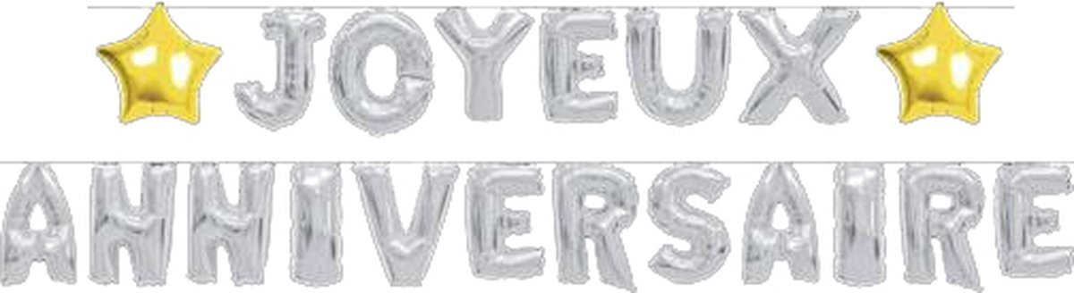 SUD TRADING - Zilverkleurige Joyeux Anniversaire ballon slinger