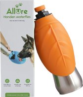 Allure Pets - Honden waterfles RVS - Draagbare Honden Drinkfles - Doseerfles voor Honden - Waterfles voor onderweg met de Auto- wandelen - Sillicone drinkgedeelte - Honden Bidon - Lek vrij - Roestvrij staal - 600ml - Oranje