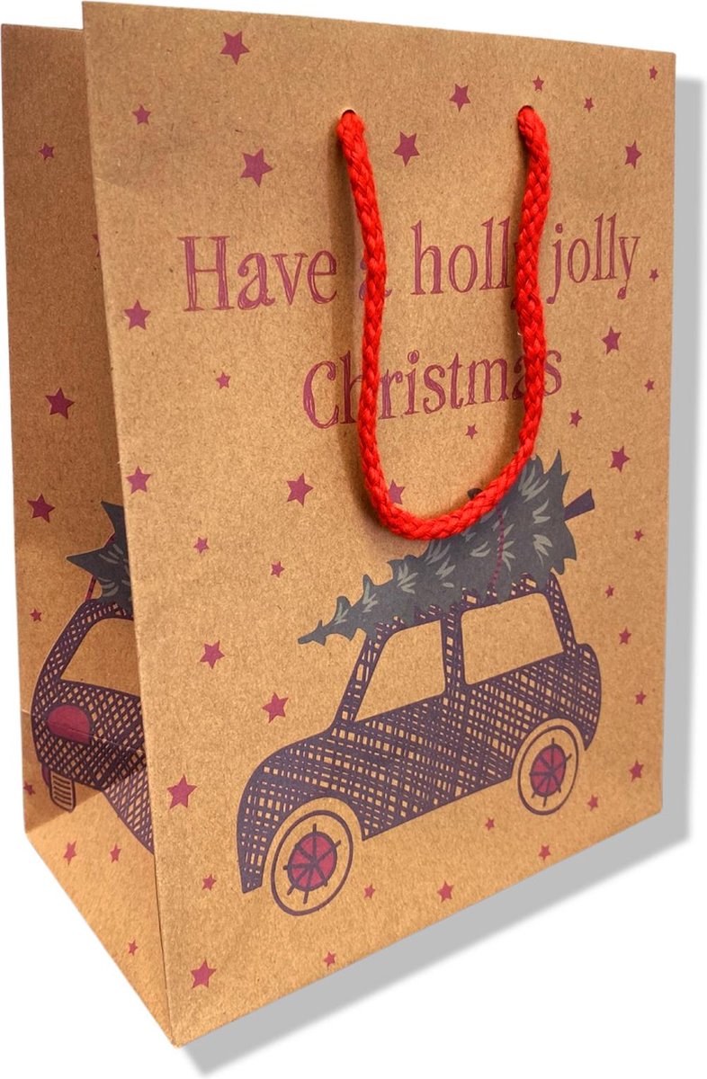 Lot De 6 Sacs Cadeaux Kraft Joyeuses Fêtes Petit Modèle - Décoration De