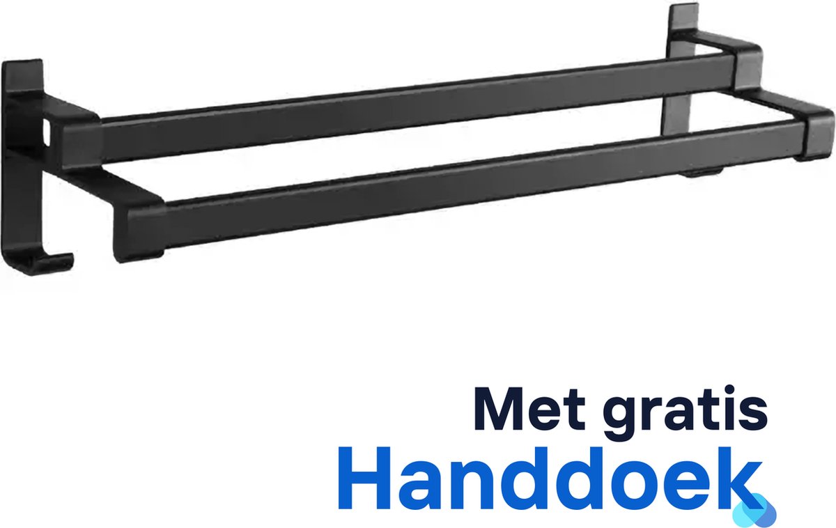 Handdoekrek Dubbele stang zonder boren - Handdoekrek Badkamer - Handdoekhouder - Zelfklevend - Gratis Handdoek