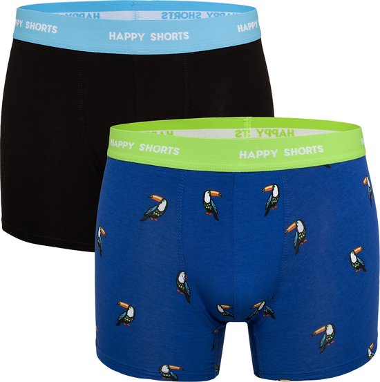 Happy Shorts 2-Pack Boxershorts Met Print Heren Neon Tucan - Maat S