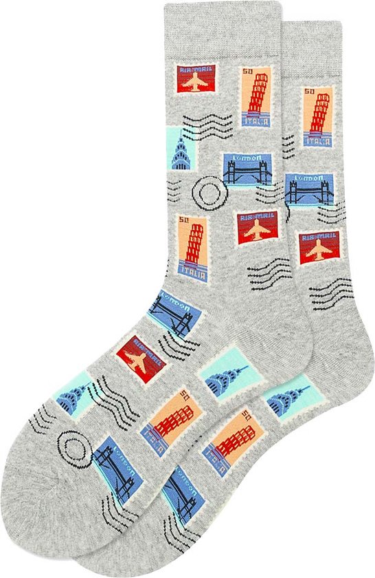 Postzegel Sokken | Grappige Dames/Heren sokken met landmarks/reizen - maat 39/45