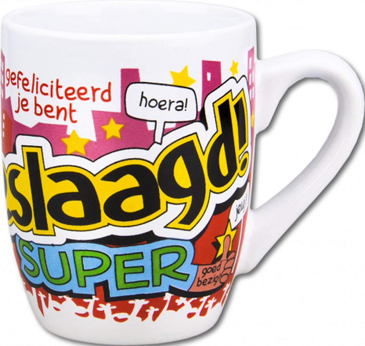 Mok - Cartoon Mok - Geslaagd! - Super - In cadeauverpakking met gekleurd lint