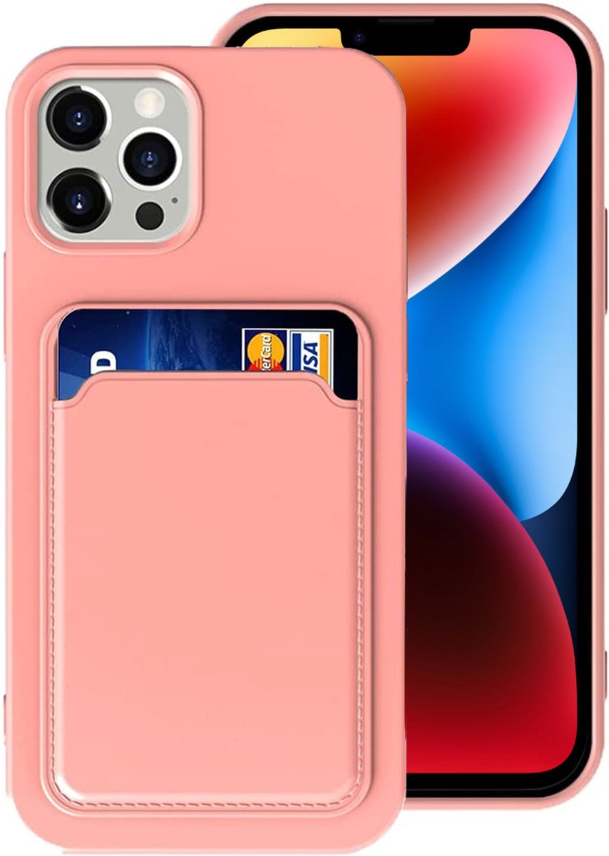 Geschikt voor iPhone 14 Pasjes houder Hoesje Case - Portemonnee Hoesje Cover - Rose