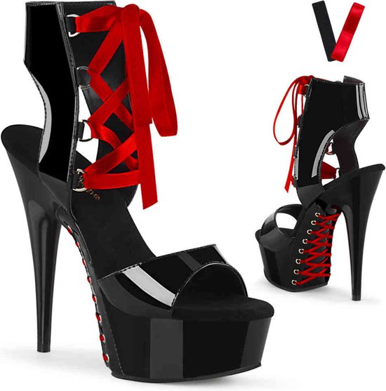 Talons Hauts Pleaser - 44 Chaussures - DELIGHT-600-14FH US 13 Zwart/ Rouge