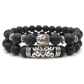 Fako Bijoux® - Boeddha Natuursteen Armbanden Set - Boeddha Kralen Armbanden - Zwart