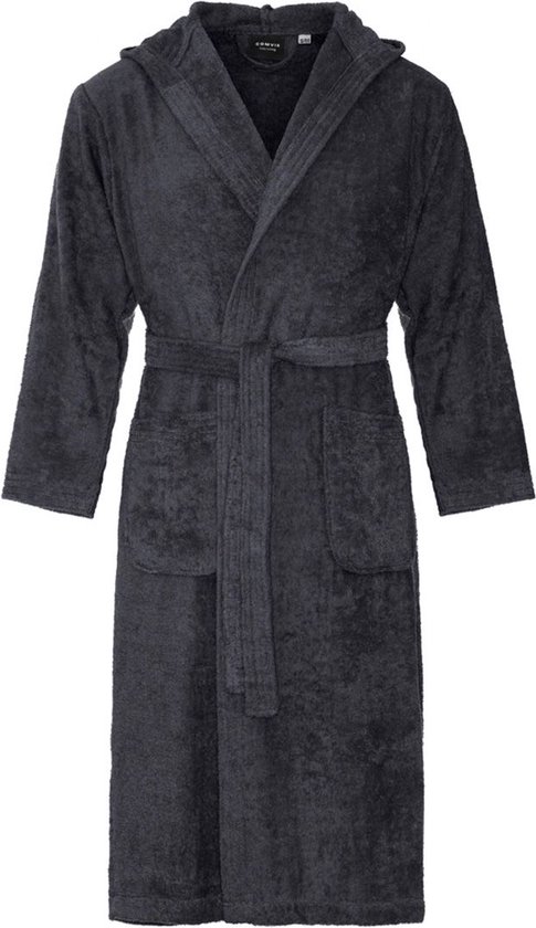 Badstof badjas met capuchon – lang model – unisex – badjas dames – badjas heren – sauna badjas – donker grijs – L/XL