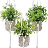 Kunstmatige Kunstplanten Gepotte Groene Planten Set Van 3 + 3 macramé-bloempot voor huis/kantoor Decor