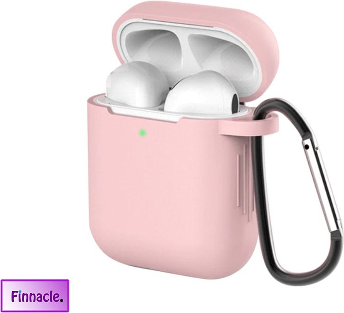 Finnacle - Hoesje geschikt voor Apple AirPods 1 / 2 met Clip - Roze - Siliconen - Case - Cover - Soft case