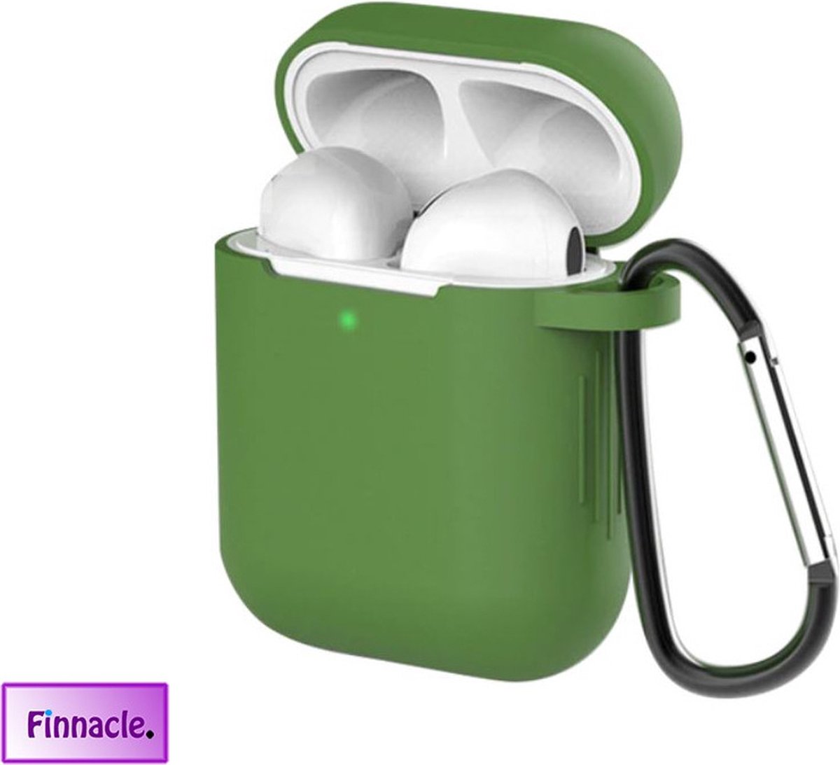 Finnacle - Hoesje geschikt voor Apple AirPods 1 / 2 met Clip - Groen - Siliconen - Case - Cover - Soft case