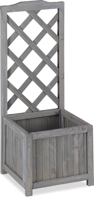 plantenbak met klimrek - hout - 20 liter - plantensteun 90 cm - buiten - grijs