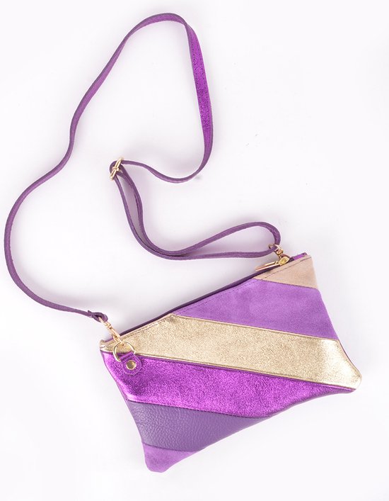 SH leder Echt lederen clutch schoudertas kleine tas avondtas in wildleder of metallic 31,5x16,5cm Palma G299, zilver, Small