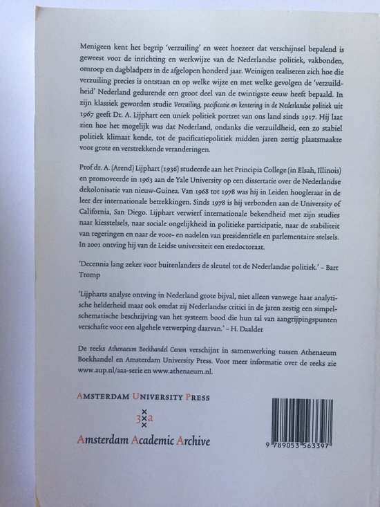 Athenaeum Boekhandel Canon  -   Verzuiling, pacificatie en kentering in de Nederlandse politiek