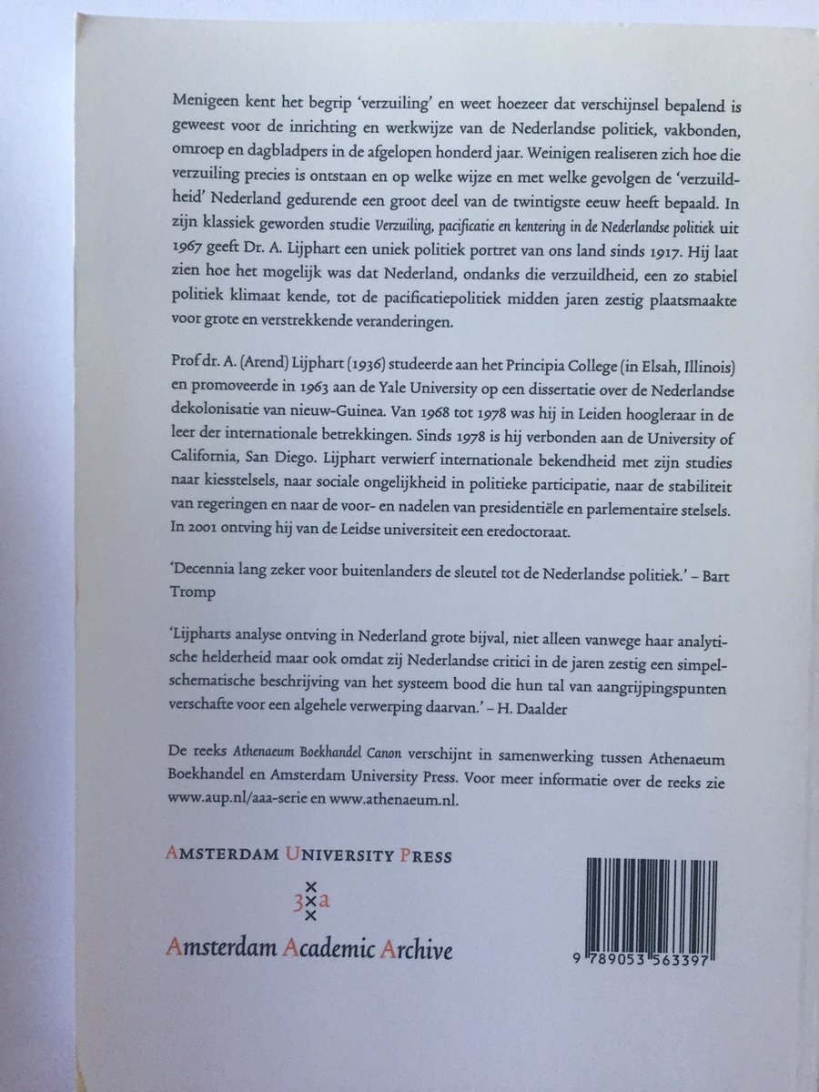 Athenaeum Boekhandel Canon  -   Verzuiling, pacificatie en kentering in de Nederlandse politiek - back cover