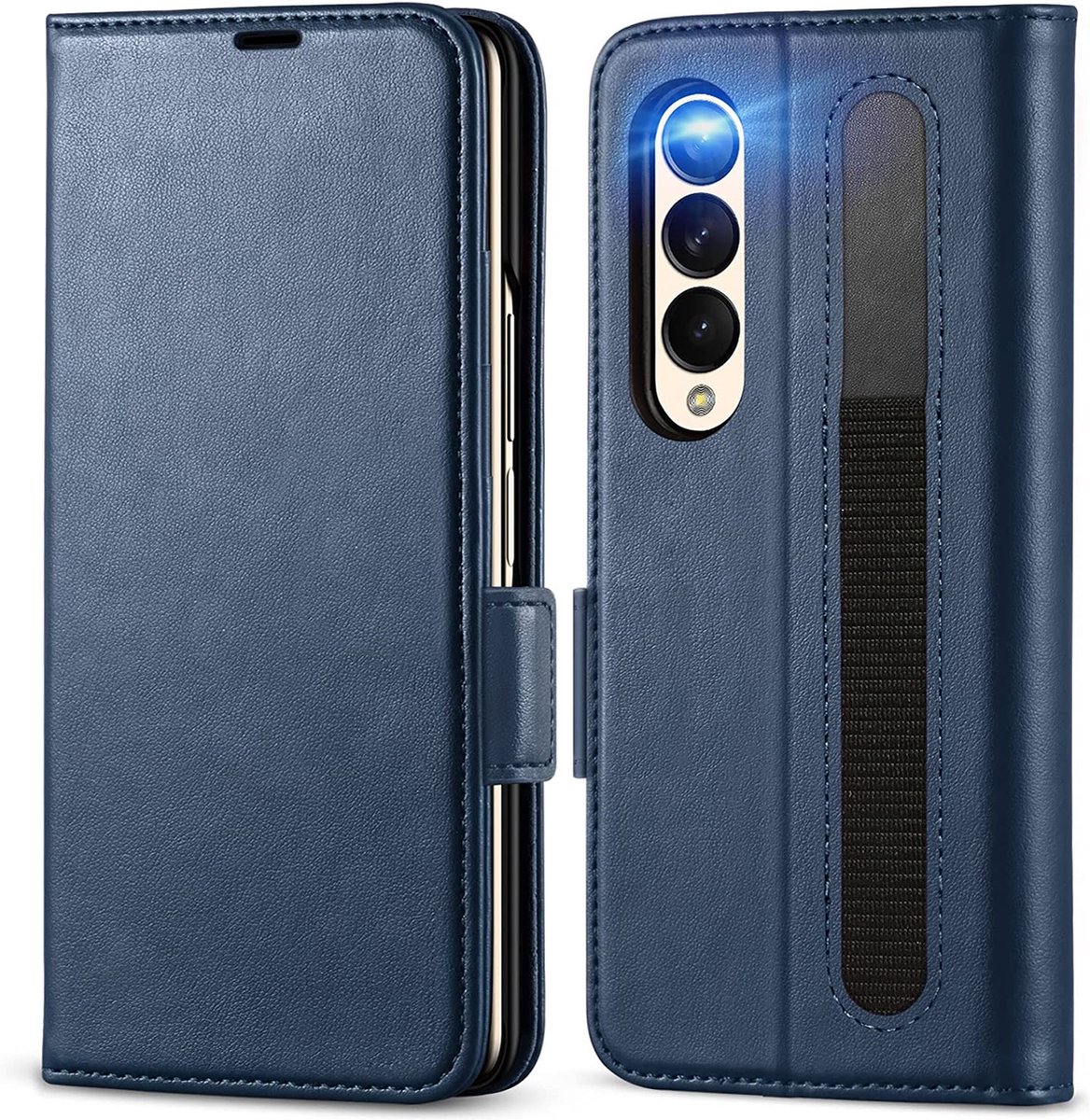 Samsung Galaxy Z Fold 4 Hoesje - Bookcase Met Pen - Blauw - Z Fold 4 Hoesje - Telefoonhoesje Geschikt Voor: Samsung Galaxy Z Fold 4
