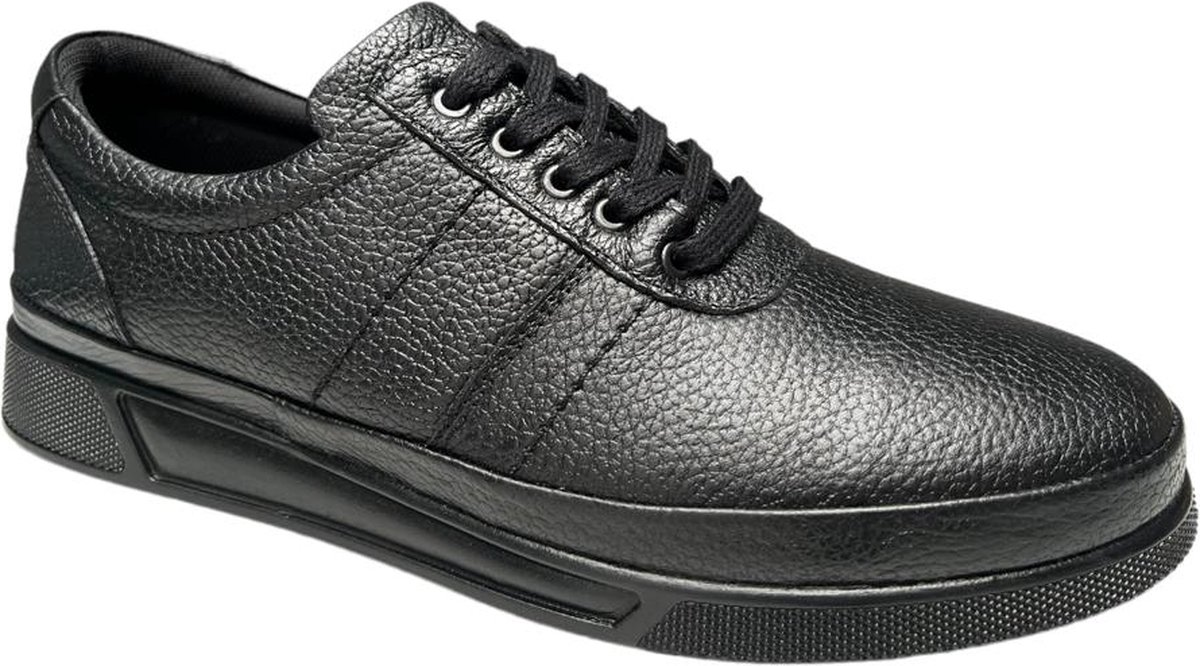 Schoenen heren- Comfort schoenen- Nette sportieve herenschoenen- Veterschoenen 015- Leather- Zwart 43