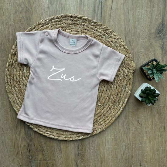 T-shirt voor meisje met tekst - Zus - Roze - Maat 92 - Big sister - Ik word grote zus - Gezinsuitbreiding - Zwangerschap aankondiging