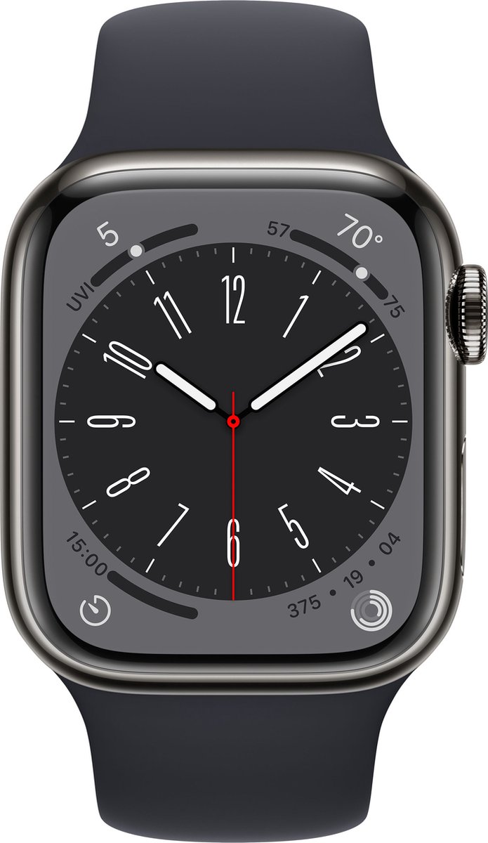 Apple Watch Series 8 4G 41mm Grafiet Rvs Midnight Sportband