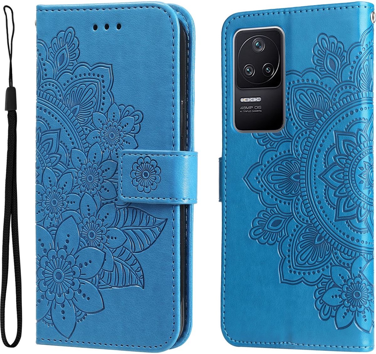 Mobigear Telefoonhoesje geschikt voor POCO F4 Hoesje | Mobigear Flowers Bookcase Portemonnee | Pasjeshouder voor 3 Pasjes | Telefoonhoesje voor Pinpas / OV Kaart / Rijbewijs - Blauw